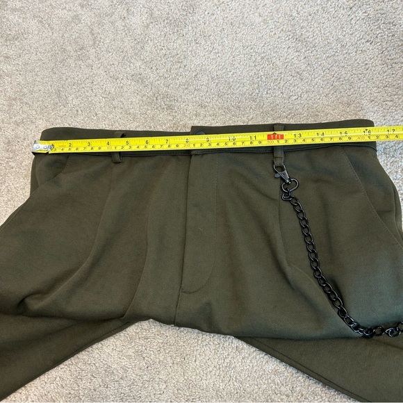 Zara khaki green high waisted slim tapered ankle length pleated pants Sz L - Picture 6 of 13